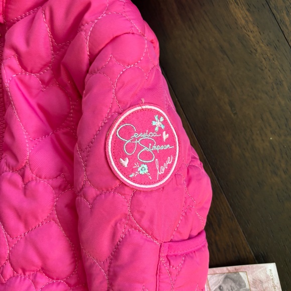 NWT Jessica Simpson Fuchsia Pink Quilted Hearts Pram 3-6 Snowsuit Winter Hooded - Picture 4 of 6